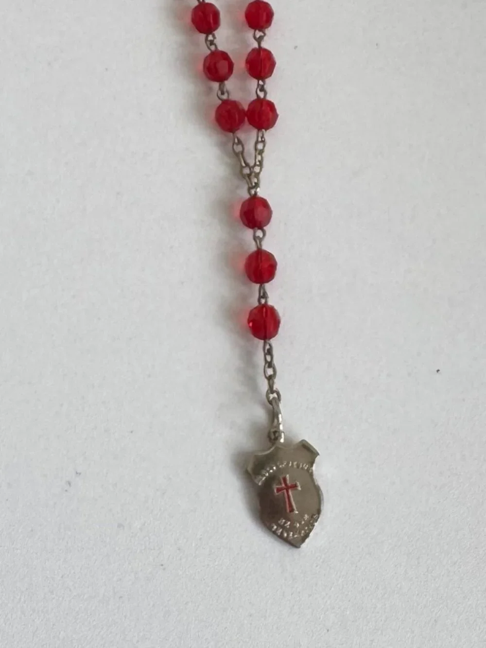 Vintage Red Glass Rosary Blood of Jesus Cross Medal Exodus 12:13 Prayer Beads